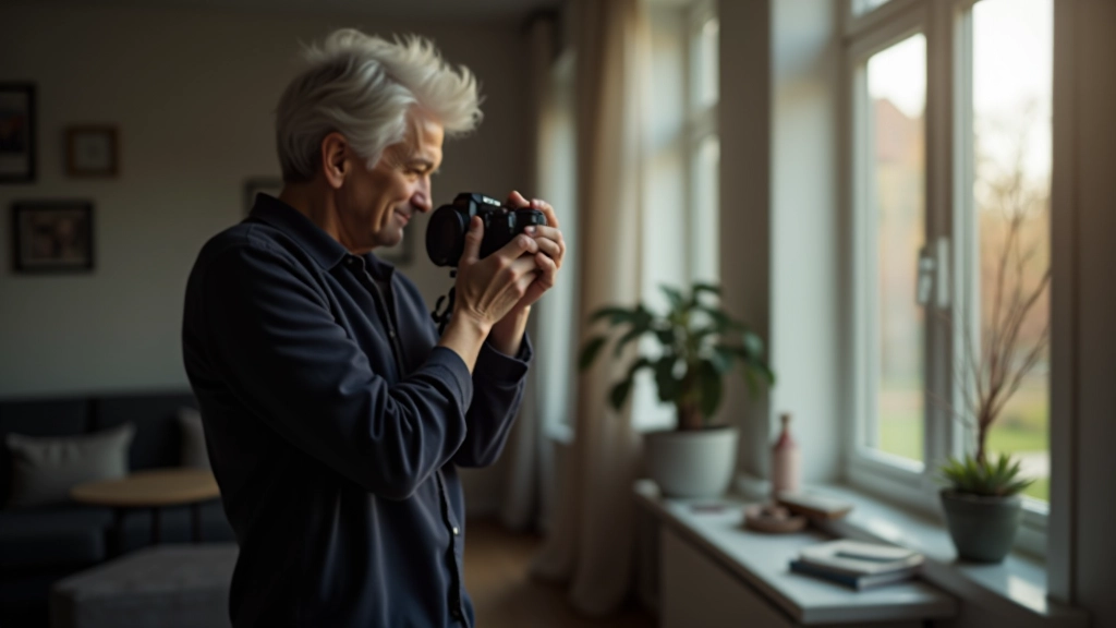 Photographer positioning a subject at a 45-degree angle to a window, demonstrating proper posture and camera angle