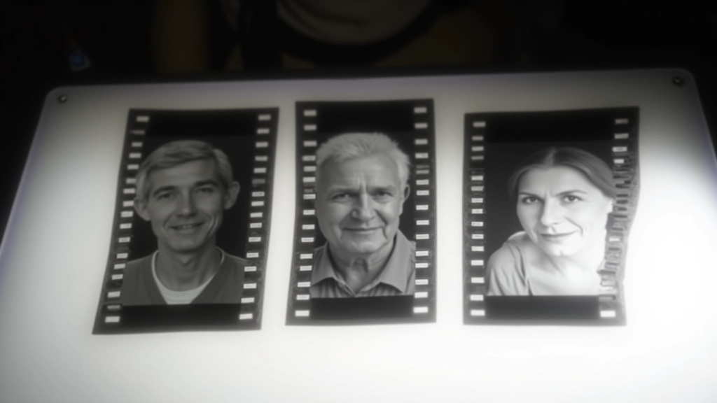 Comparison of three film strips showing proper exposure, underexposed, and overexposed negatives side by side for reference